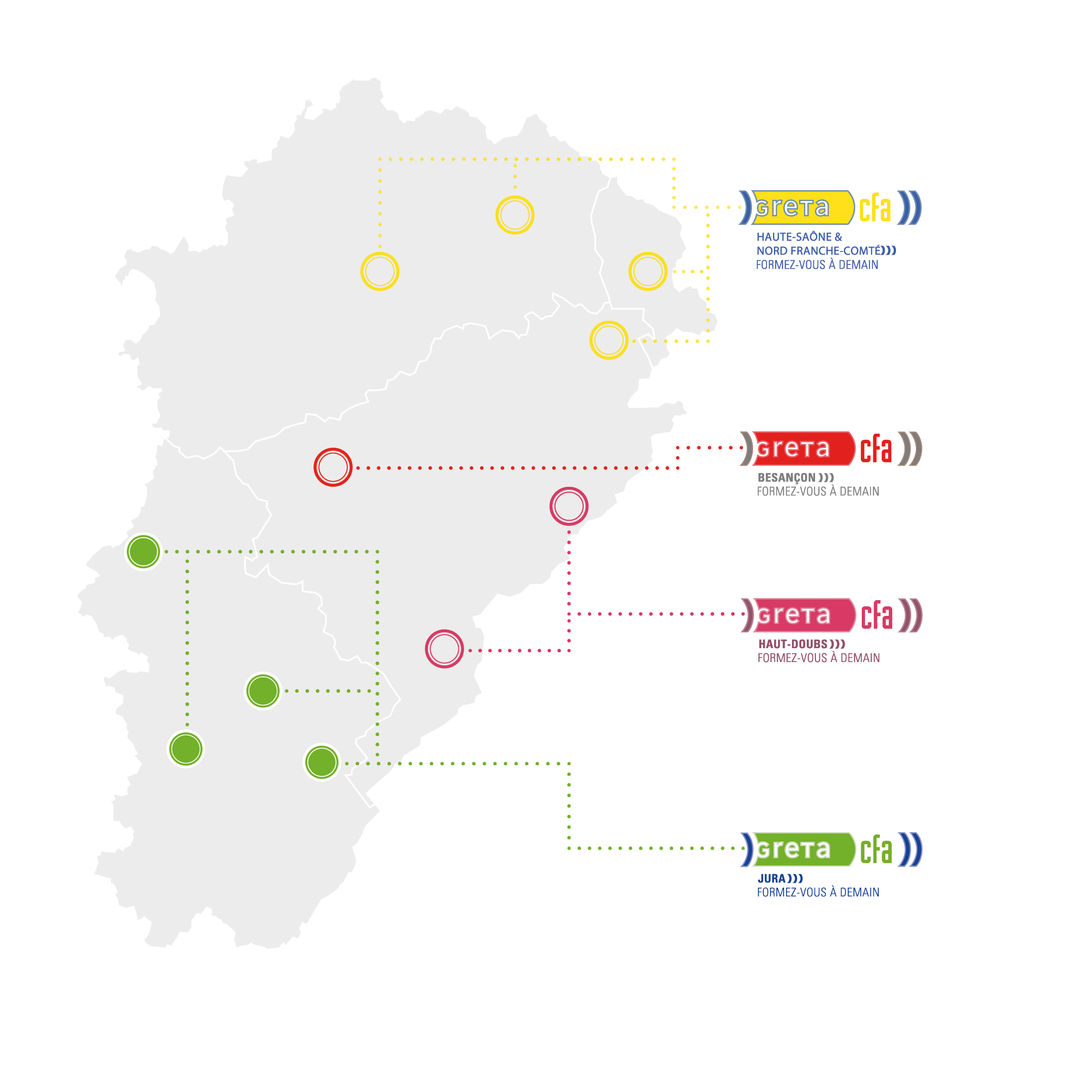 Carte des GRETA de Franche Comté